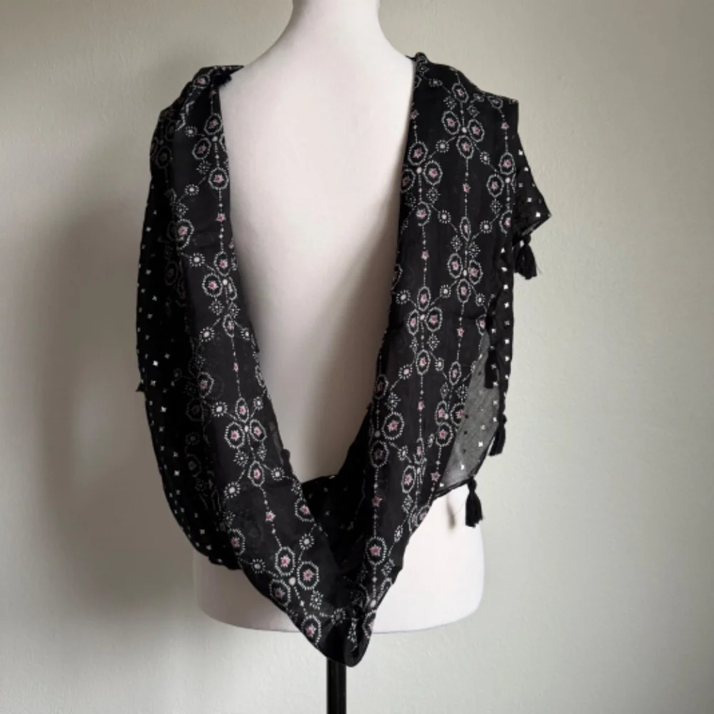 Unbranded Infinity Whimsygoth Tassel Metallic Star Pink Print Black‎ Scarf
